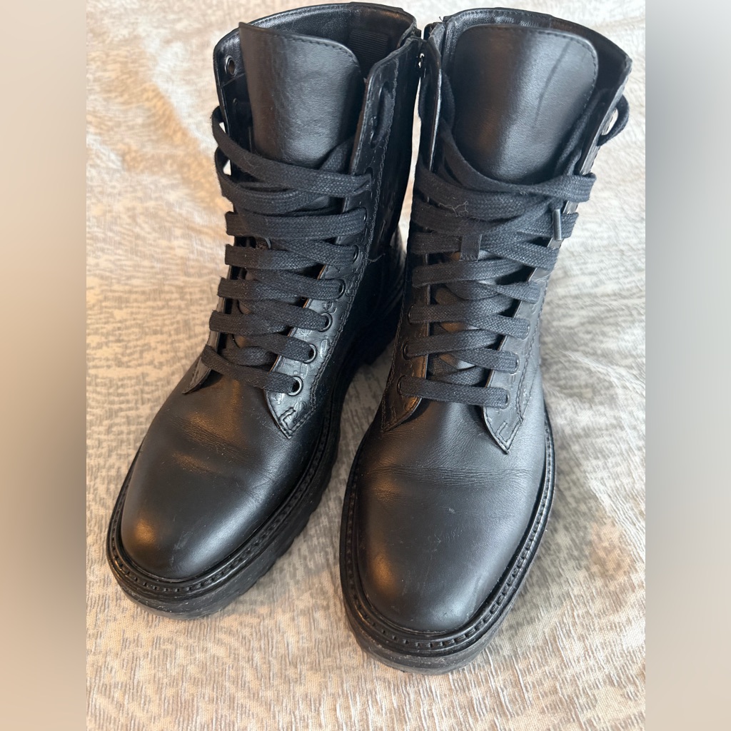 Jimmy Choo Black Leather Lace-Up Combat Boots